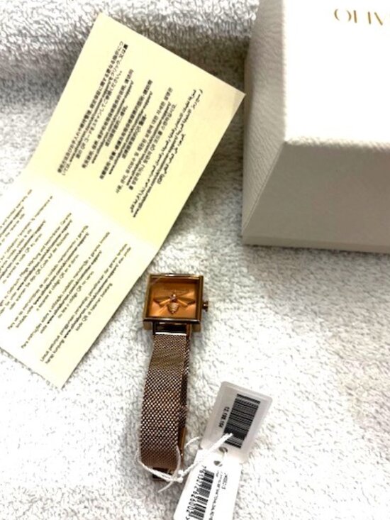 Olivia Burton London 22.5 mm Lucky Bee watch rose gold tone mesh strap NIB main image 4